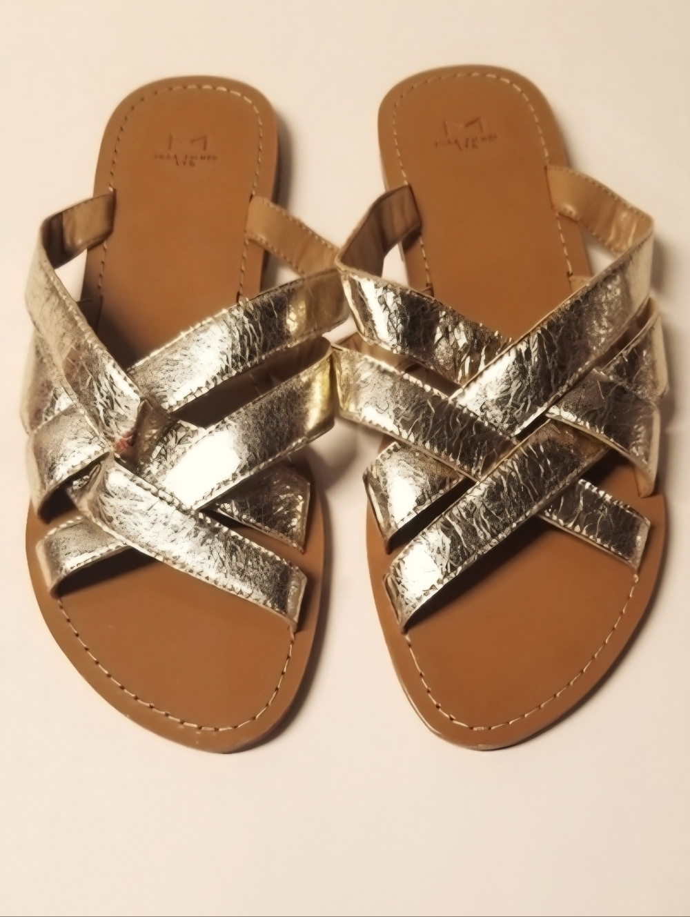 Marc Fisher Metallic Leather Slide Sandals, Gold, 9.5M